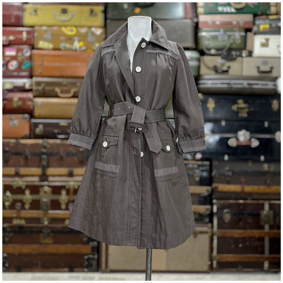 Orla Kiely Trench Coat Womens Size 2 Brown White Twee - Picture 1 of 14